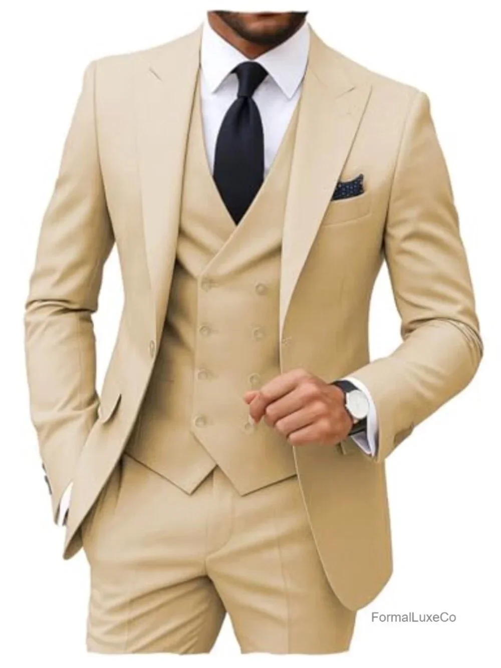 Men's 3 Piece Double Breasted Suit Regular Fit Blazer Vest Pants Wedding Tuxedo